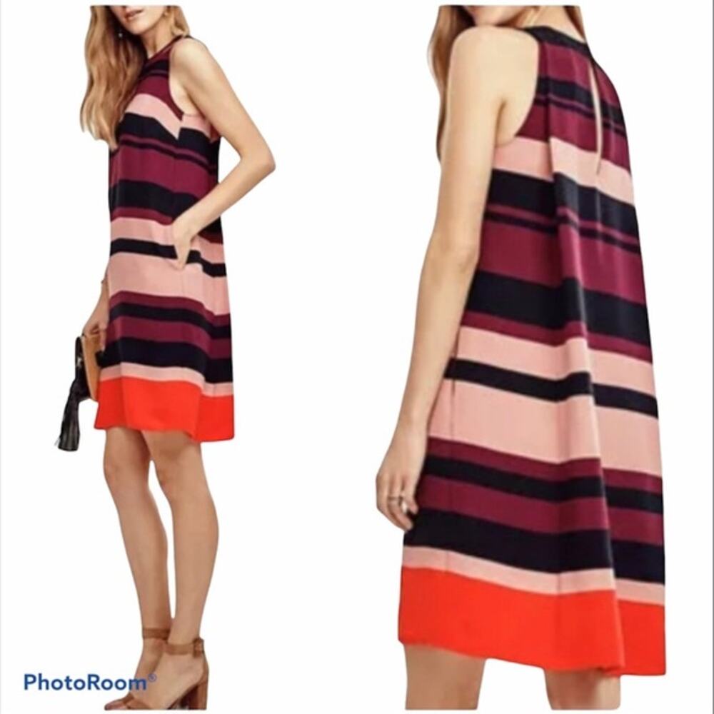 Ann Taylor Striped Swing Dress S Sleeveless Cocktail Work Color Block Trapeze